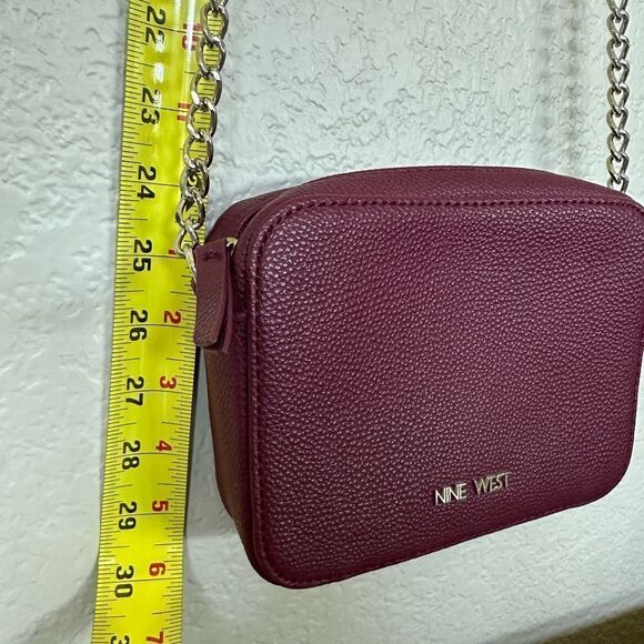 Nine West Maroon Red Silver Chain Crossbody Purse Bag - Picture 2 of 6